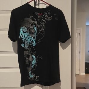Helix Black Tee with Blue Skull Design